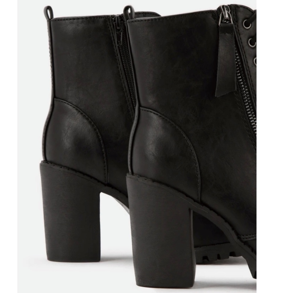 Black Lace Up High Chunky Heel Combat Boots - Picture 6 of 13